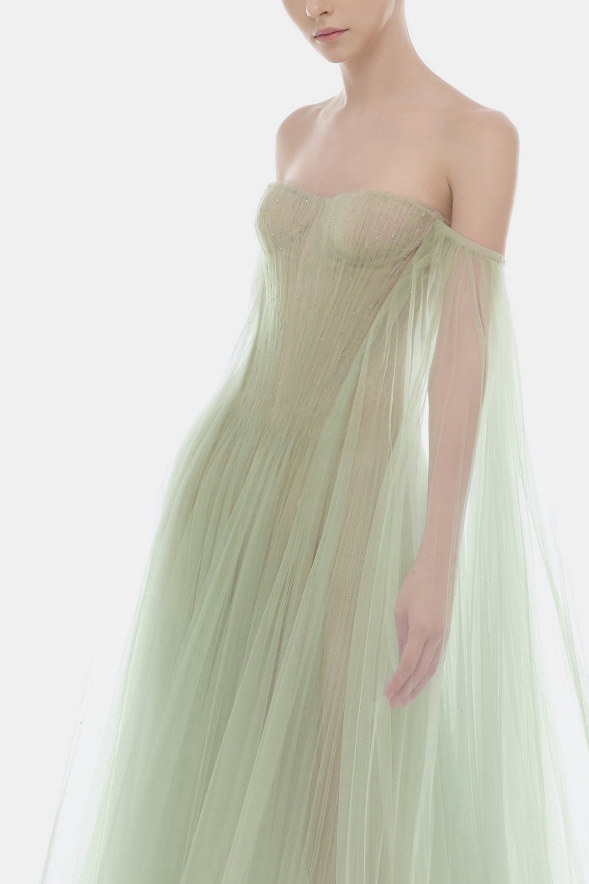 Mint Tulle Off-shoulder Maxi Dress