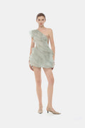 Mint Ruffle One-Shoulder Mini Dress