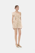 Beige Ruffle One-Shoulder Mini Dress