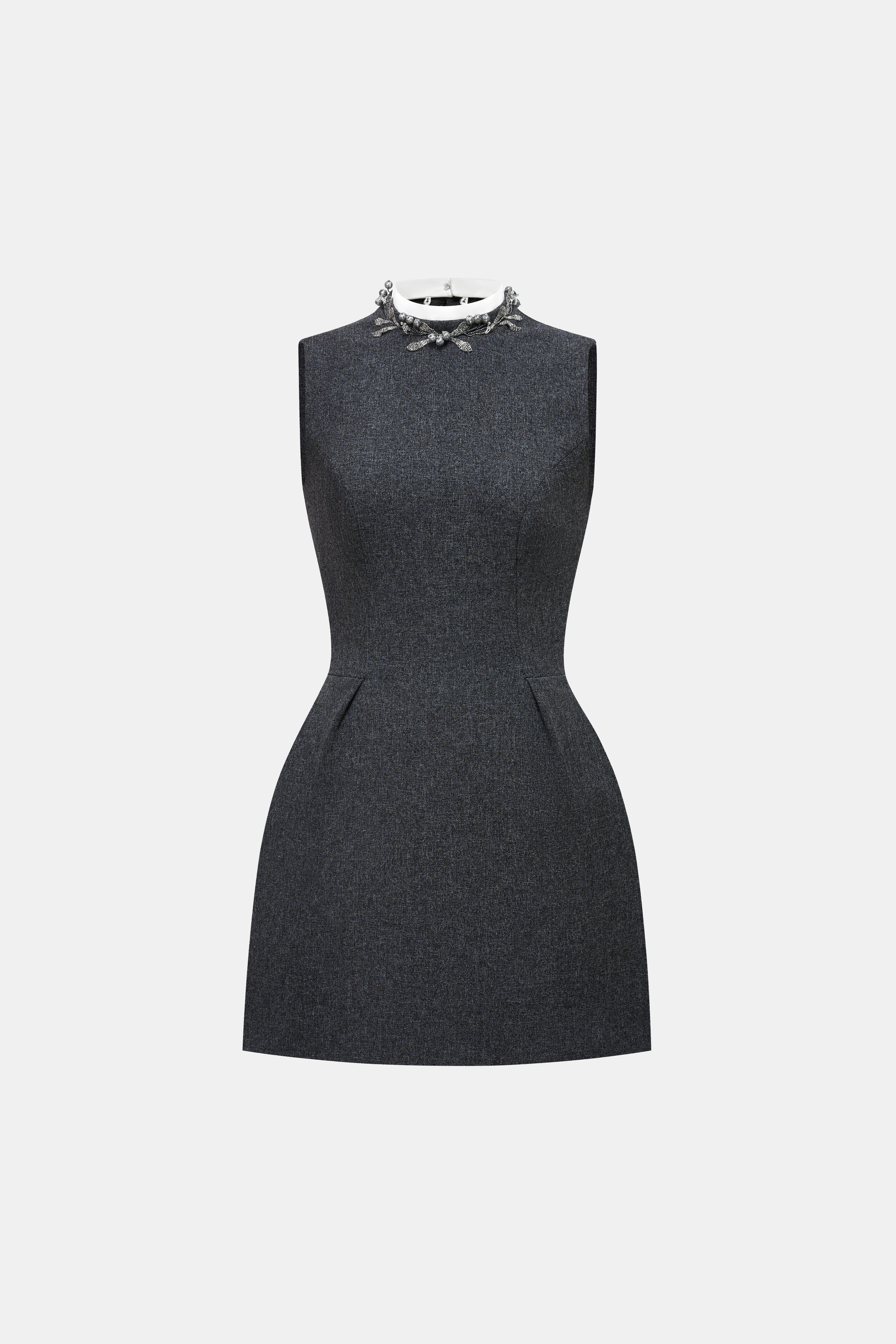 Sleeveless Embellished Neck Mini Dress