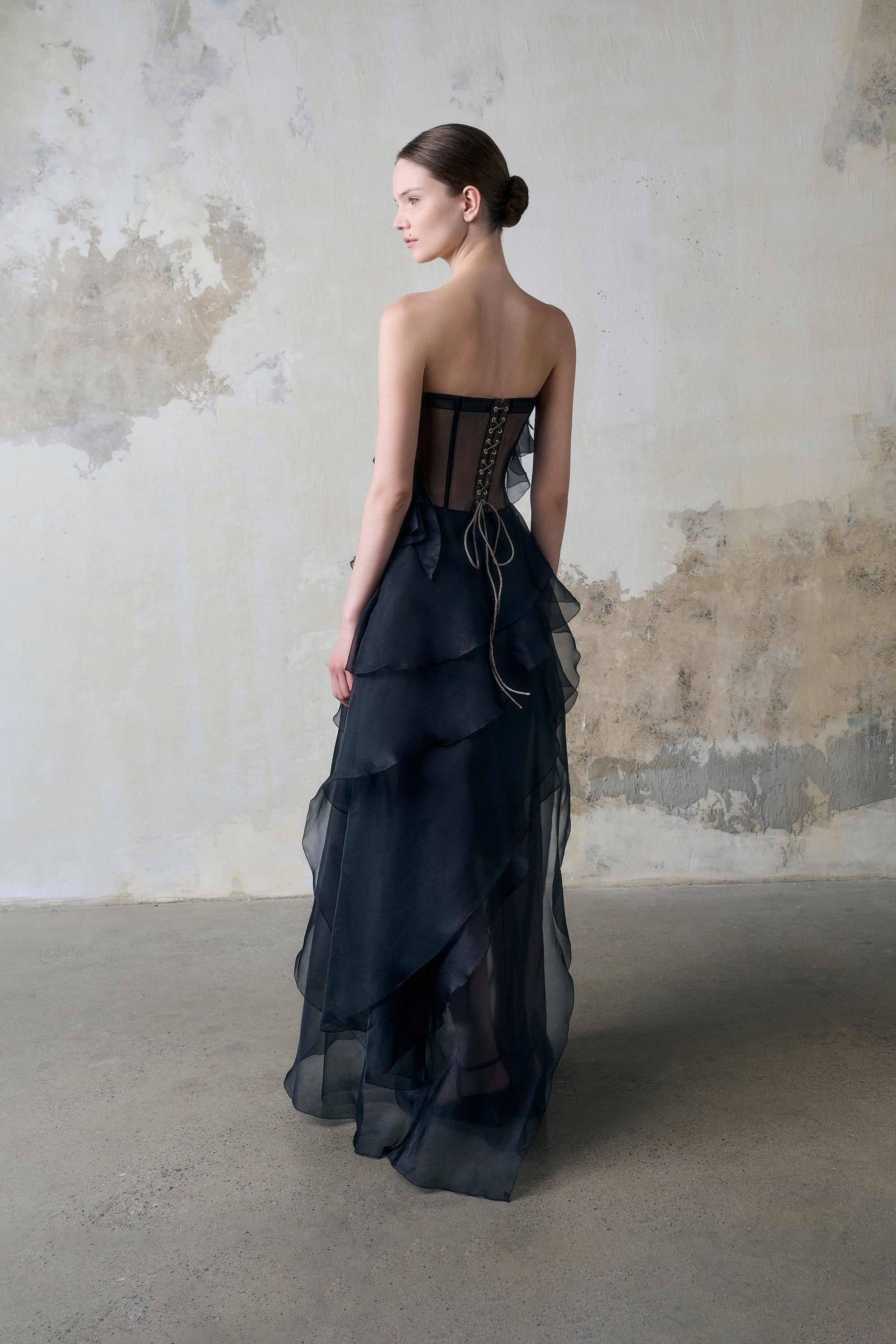Black Tiered Strapless Dress