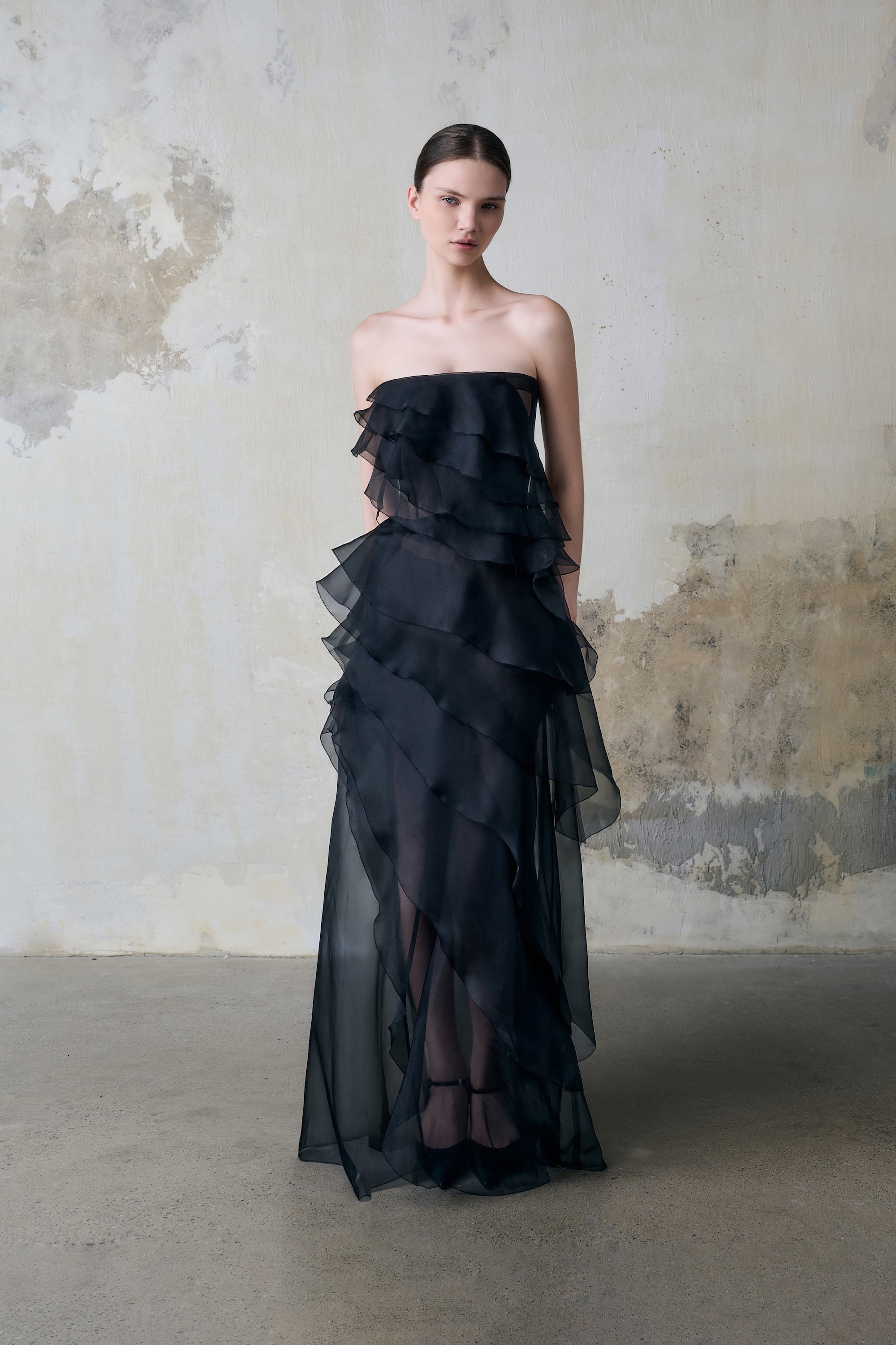 Black Tiered Strapless Dress