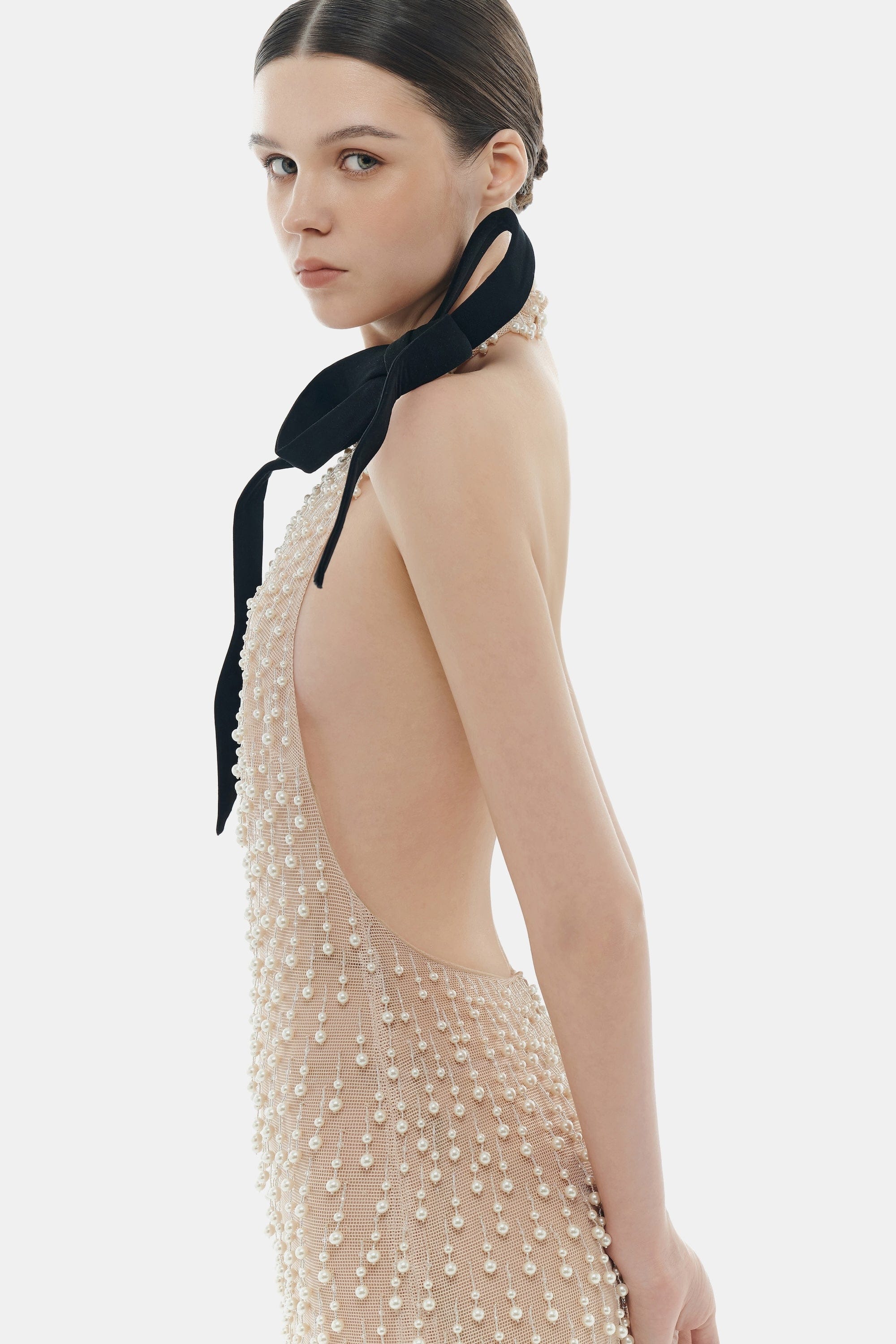Beige Faux Pearl Dress