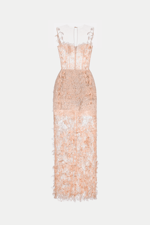Baby Pink Beaded Lace Pencil Dress