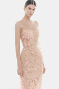 Baby Pink Beaded Lace Pencil Dress