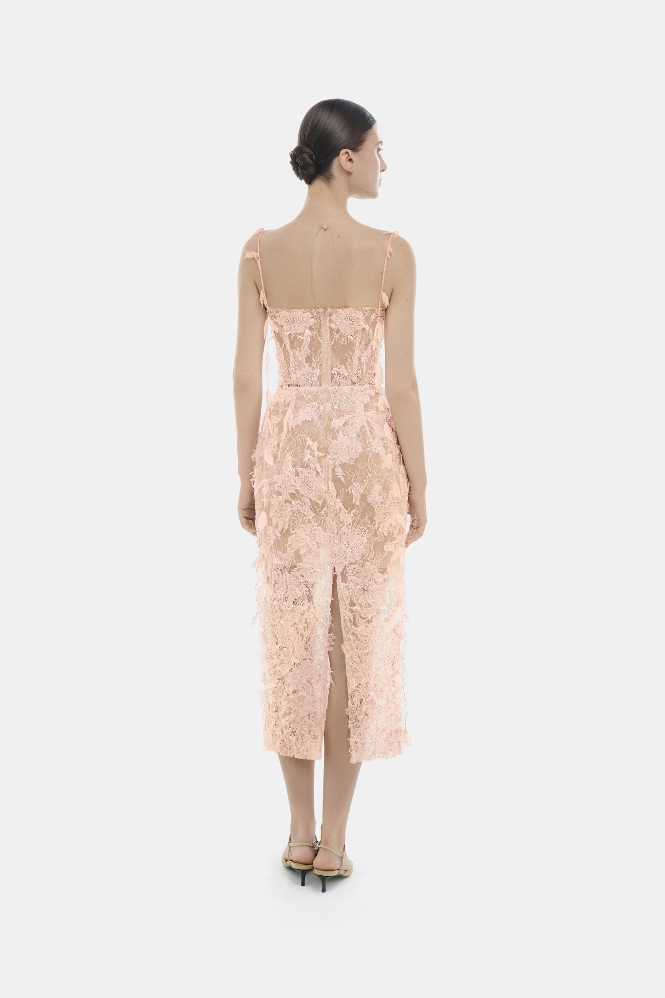 Baby Pink Beaded Lace Pencil Dress