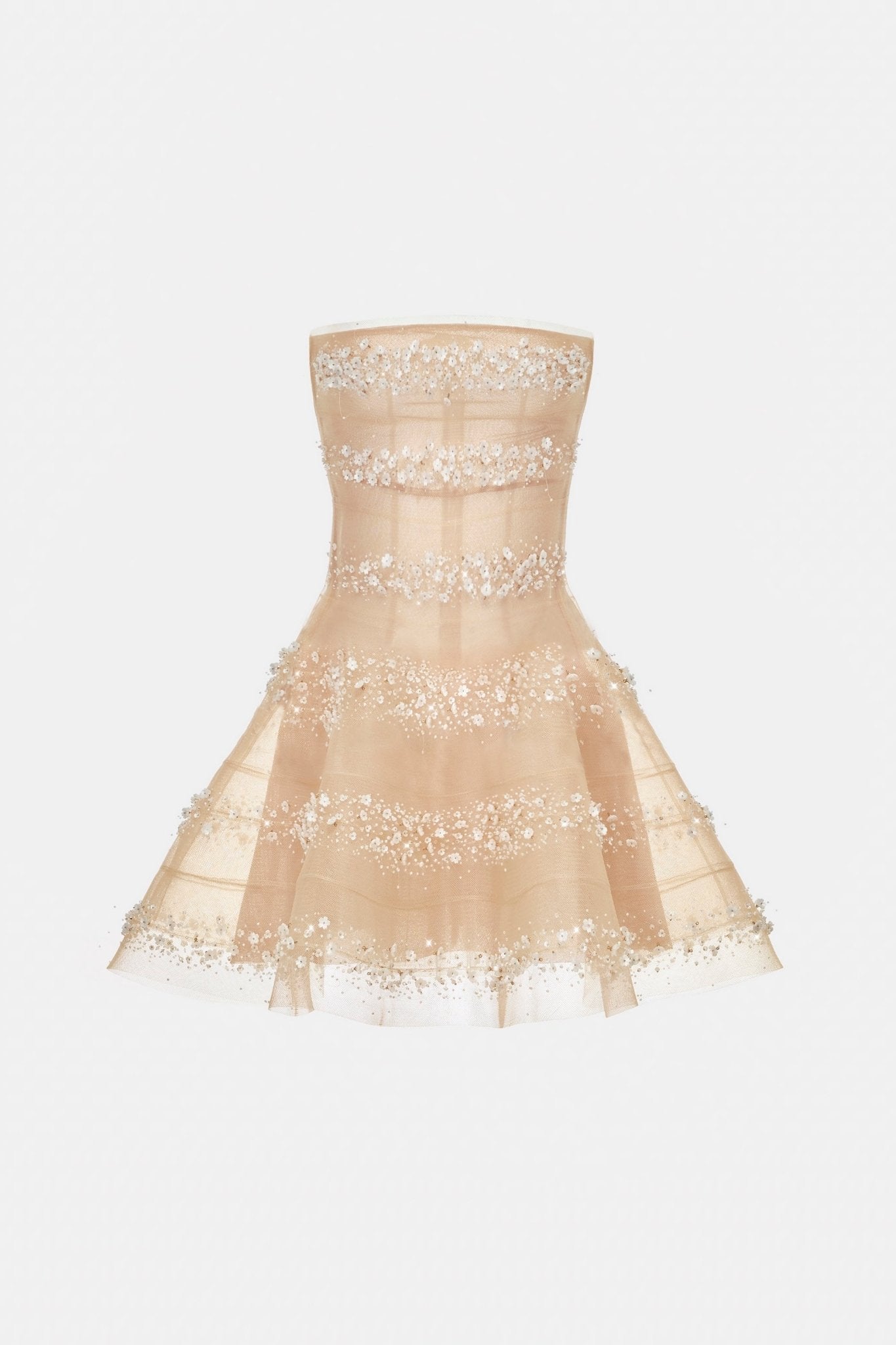 Beige 3D Floral Skater Dress