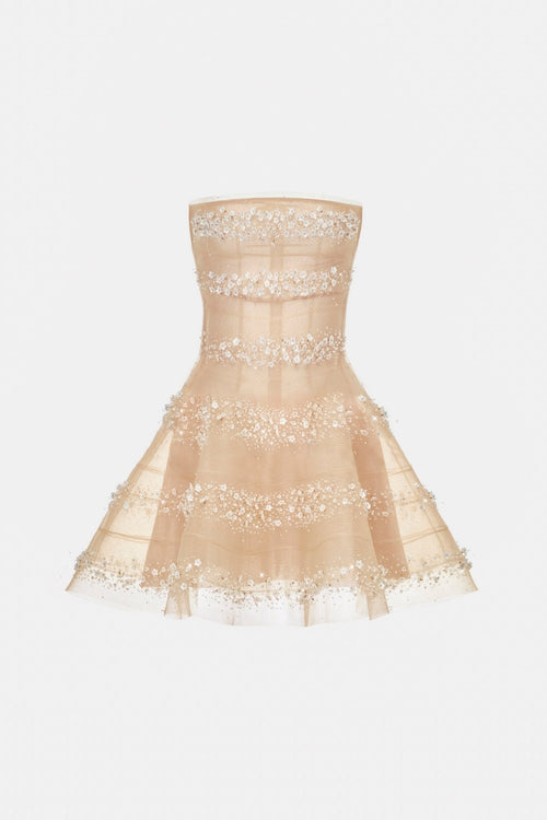 Beige 3D Floral Skater Dress