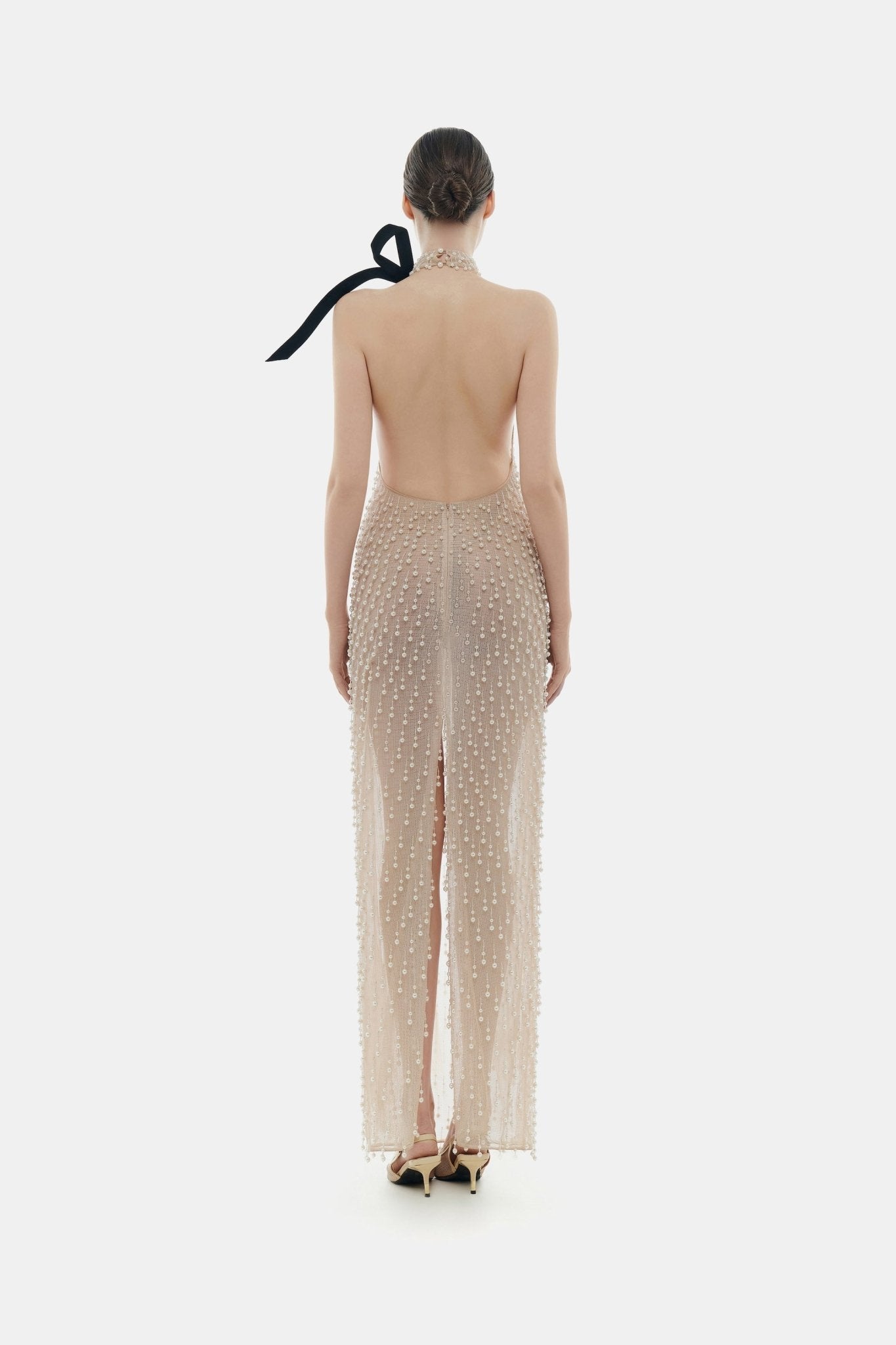 Beige Faux Pearl Dress