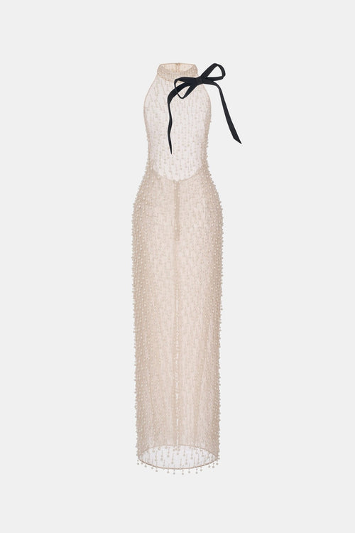 Beige Faux Pearl Dress