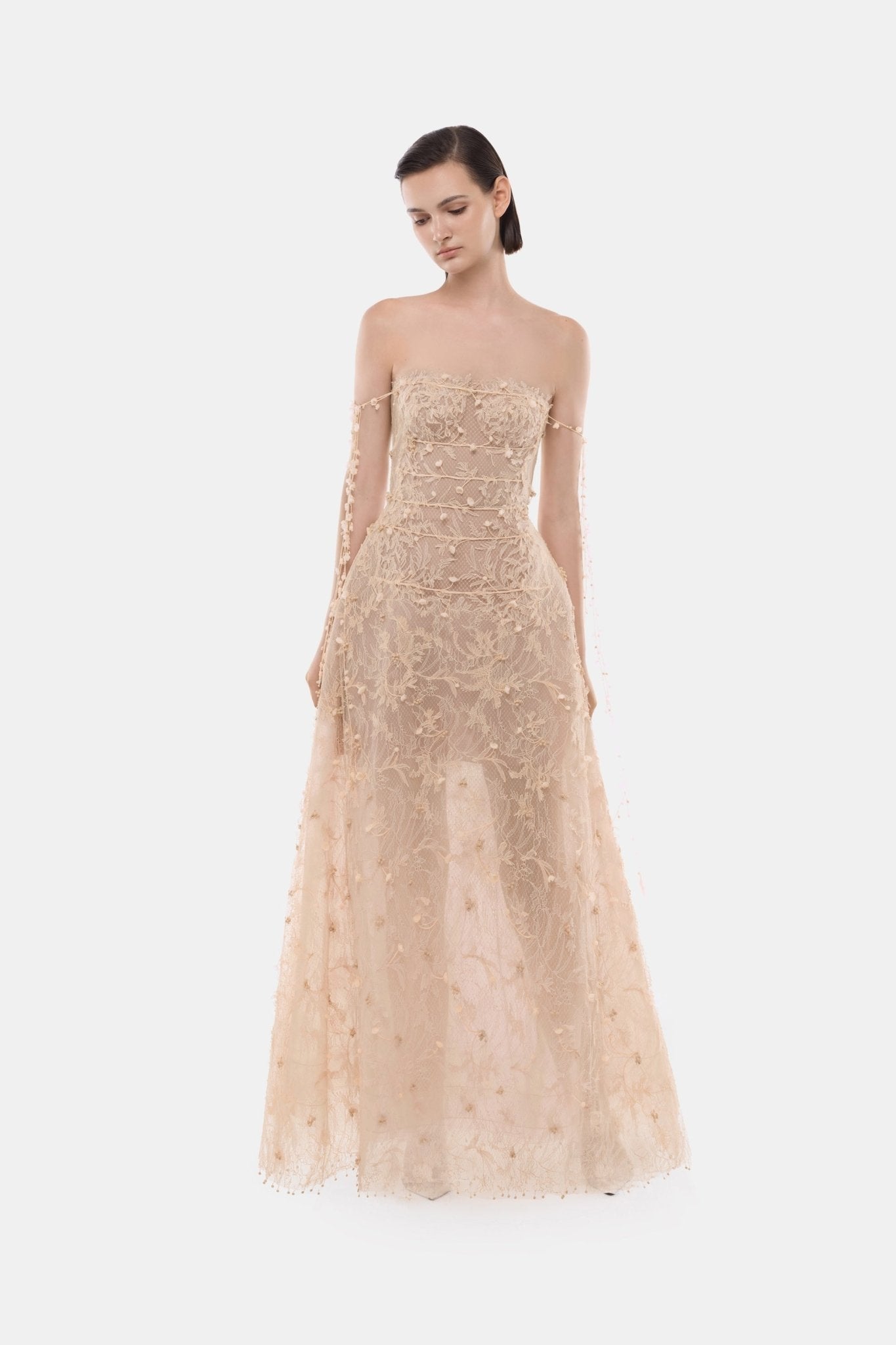 Beige Floral String Maxi Dress