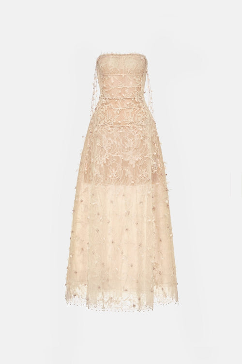 Beige Floral String Maxi Dress