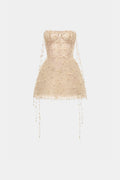 Beige Floral String Mini Dress