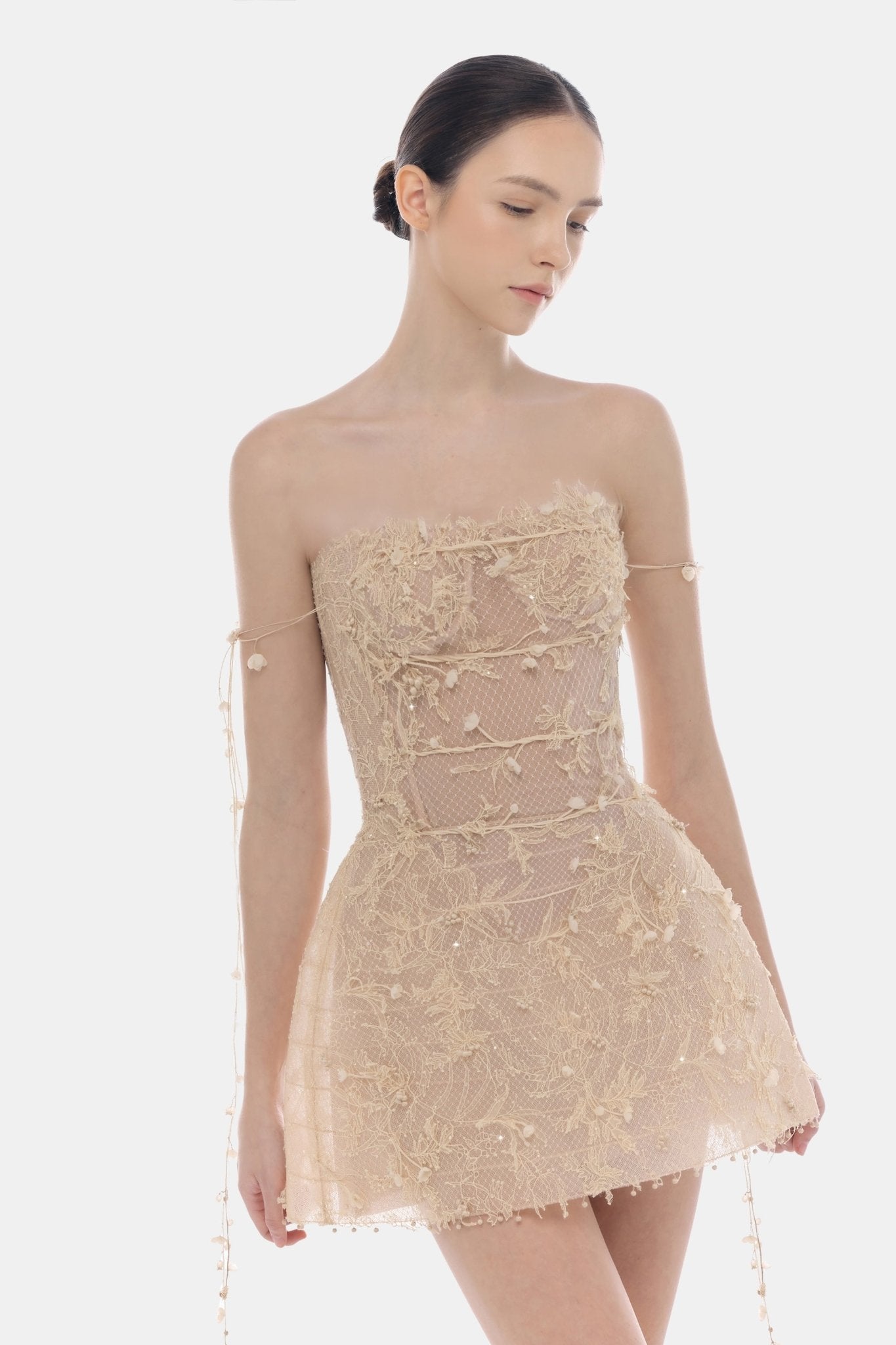 Beige Floral String Mini Dress
