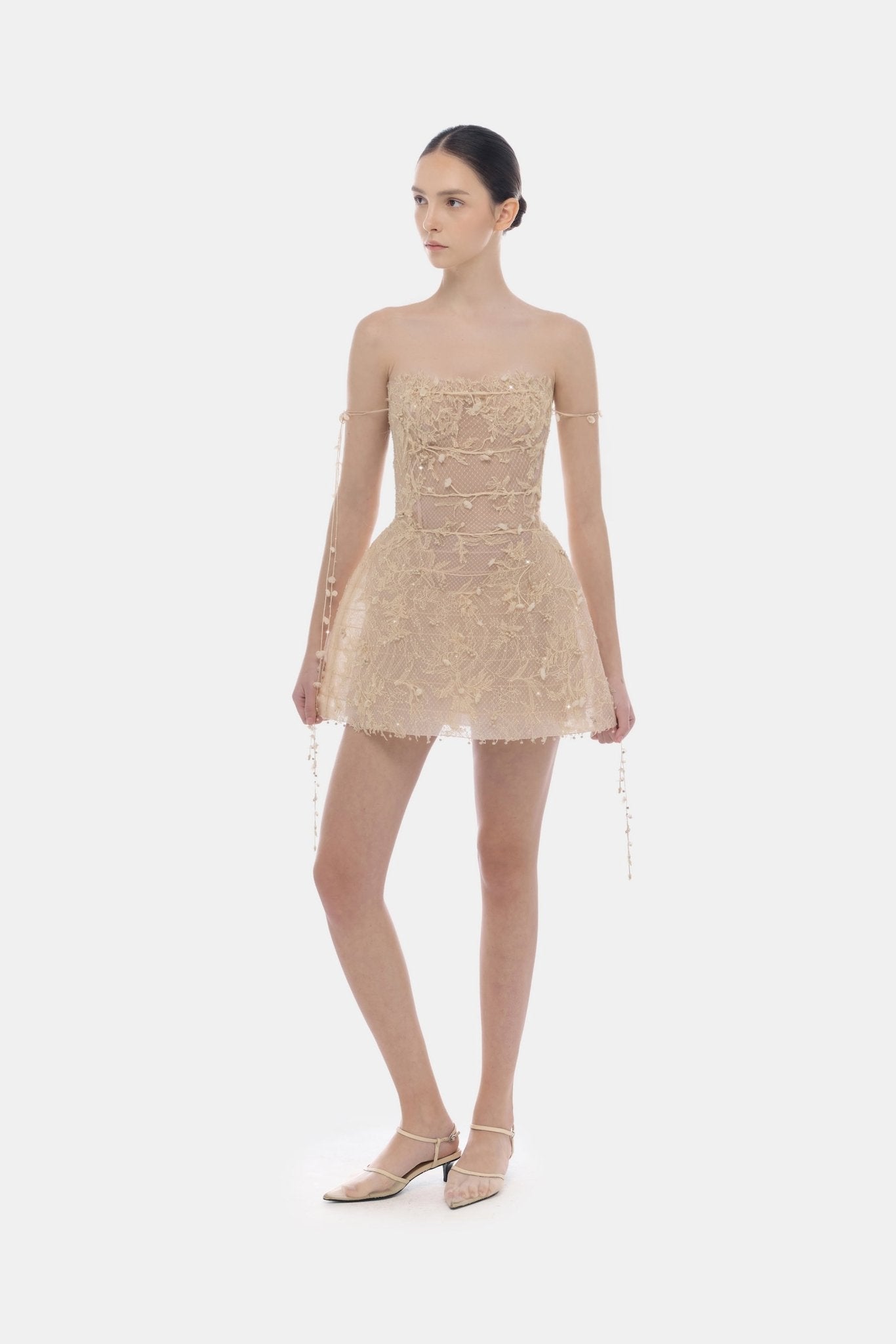 Beige Floral String Mini Dress