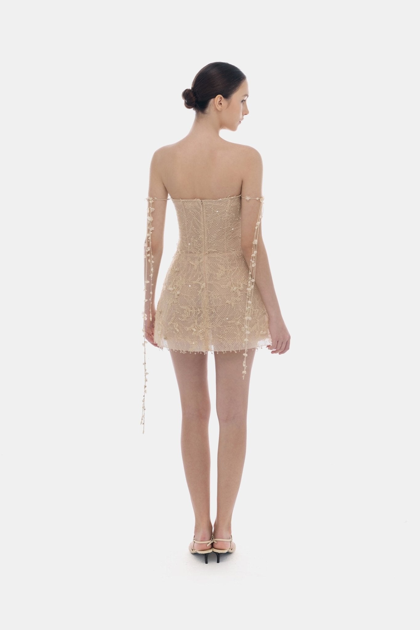 Beige Floral String Mini Dress