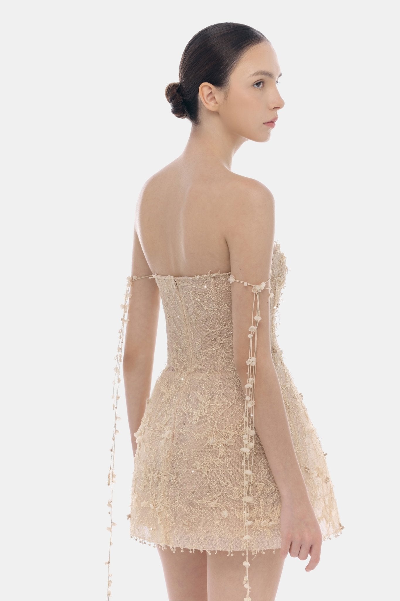Beige Floral String Mini Dress