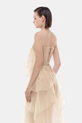 Beige Tiered Strapless Dress