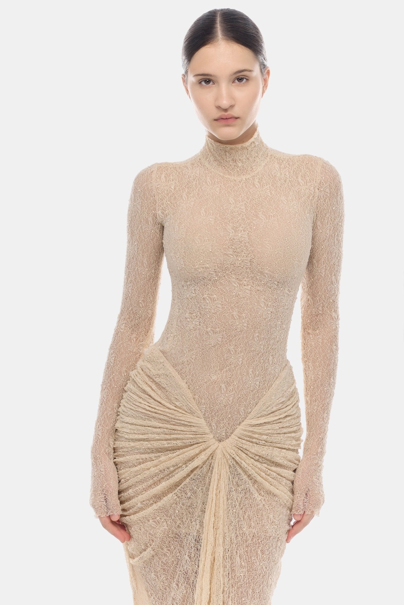 Beige Twisted Bodycon Dress