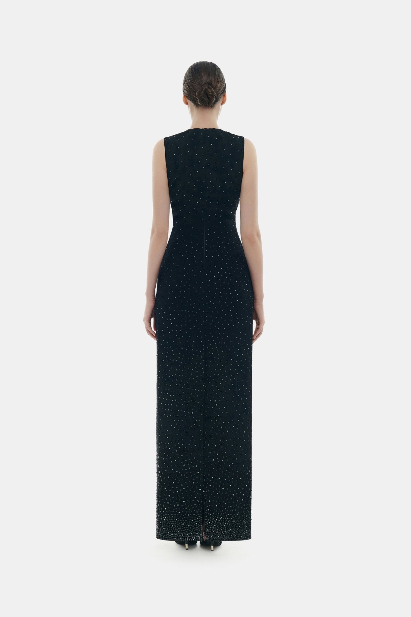 Black Crystal Beaded Maxi Dress