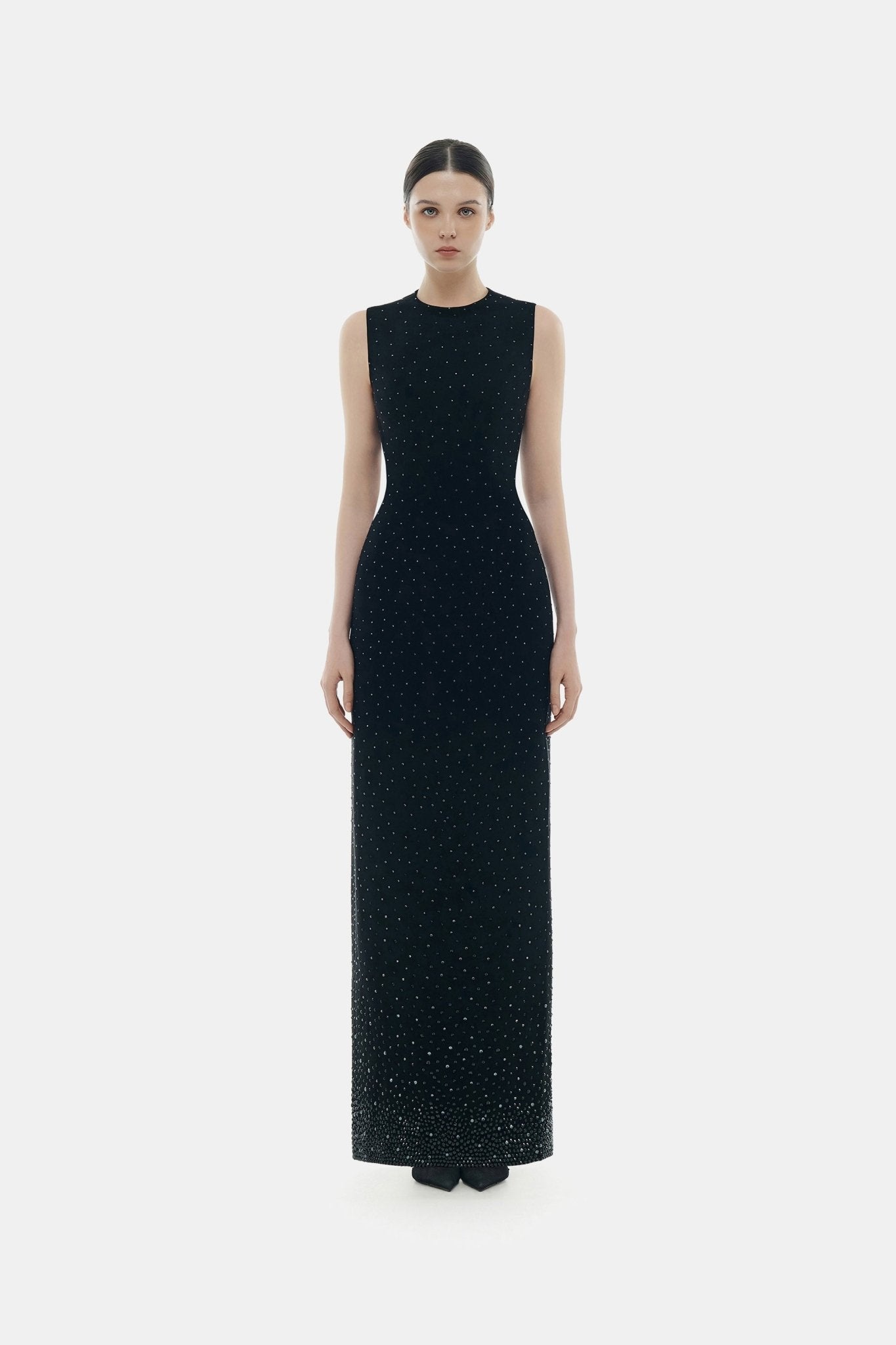 Black Crystal Beaded Maxi Dress