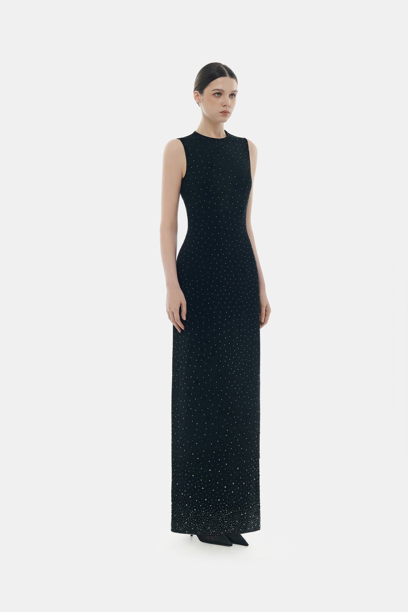 Black Crystal Beaded Maxi Dress