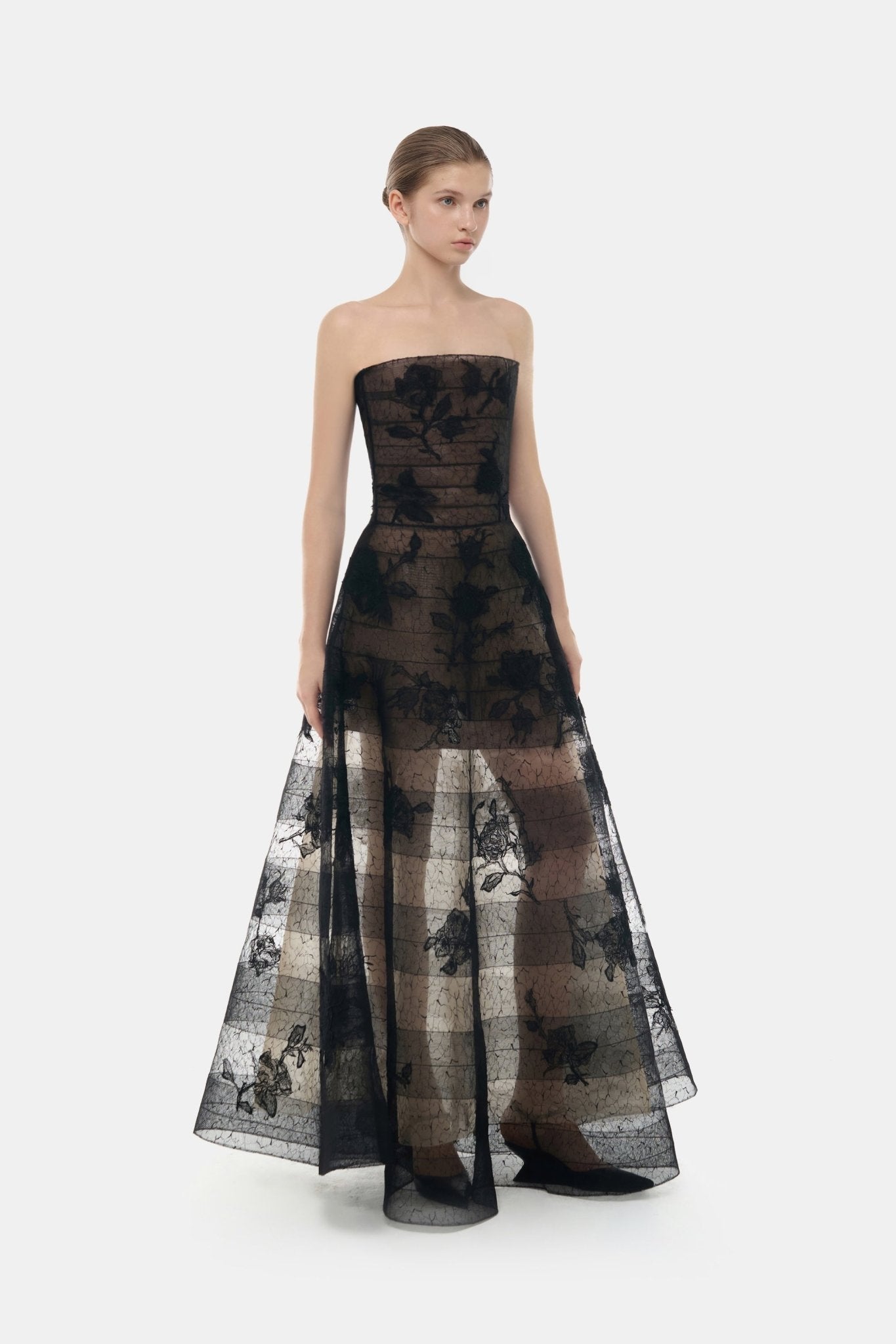 Black Floral Appliqué Maxi Dress
