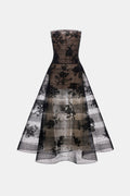Black Floral Appliqué Midi Dress
