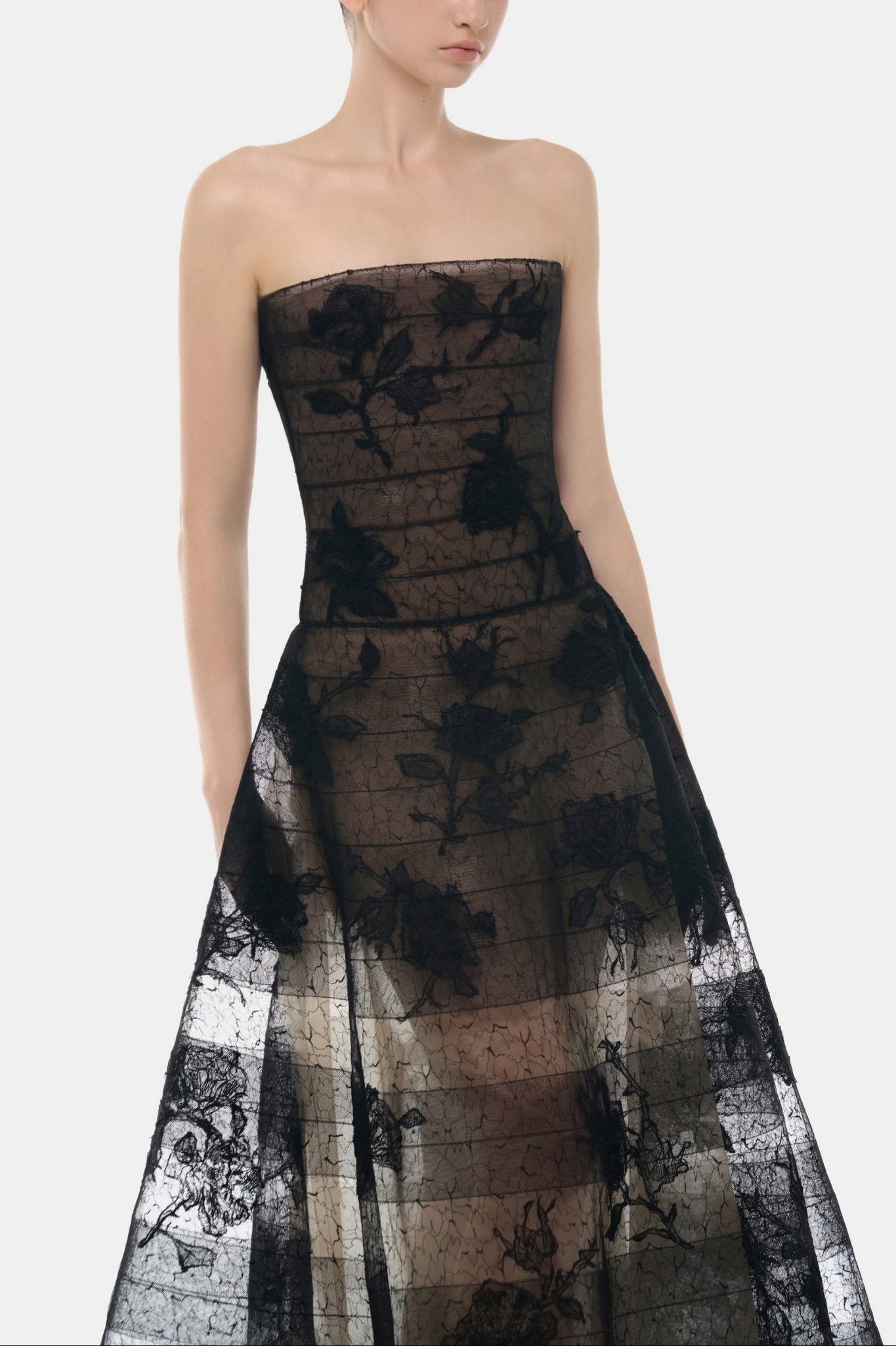 Black Floral Appliqué Maxi Dress