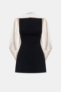 Black Scarf Mock Neck Mini Dress