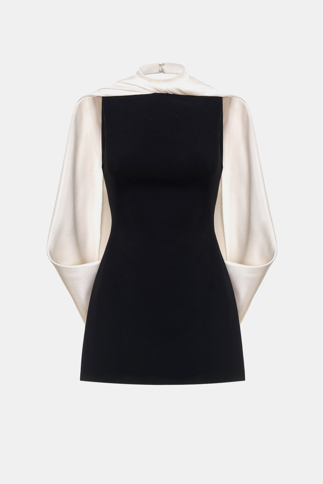 Black Scarf Mock Neck Mini Dress