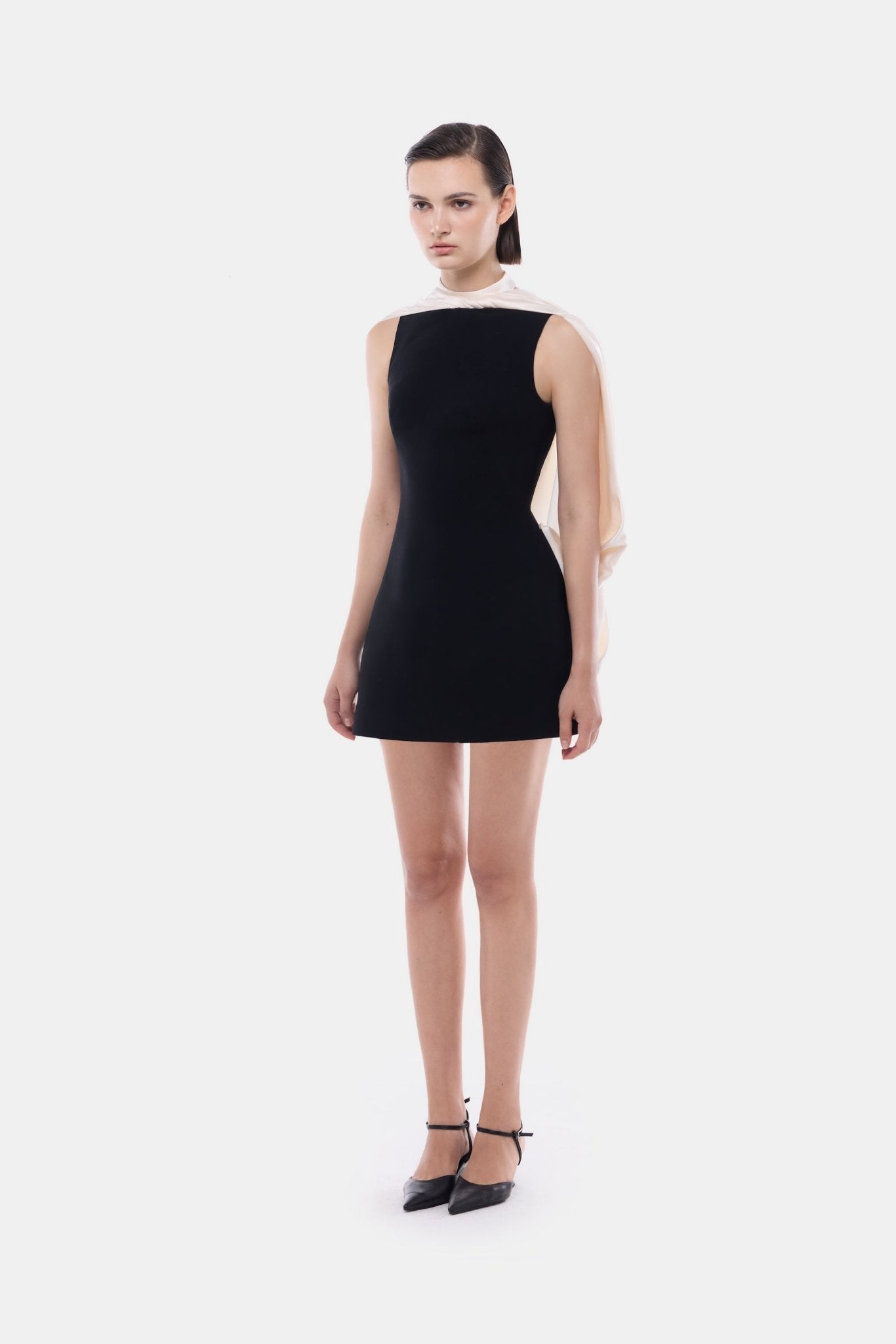 Black Scarf Mock Neck Mini Dress
