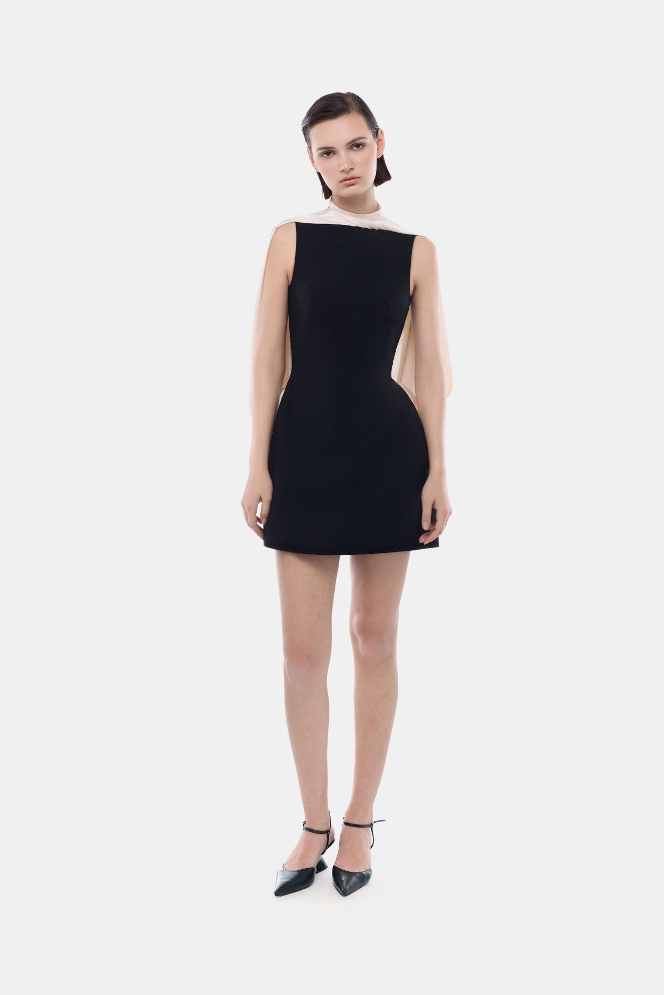 Black Scarf Mock Neck Mini Dress