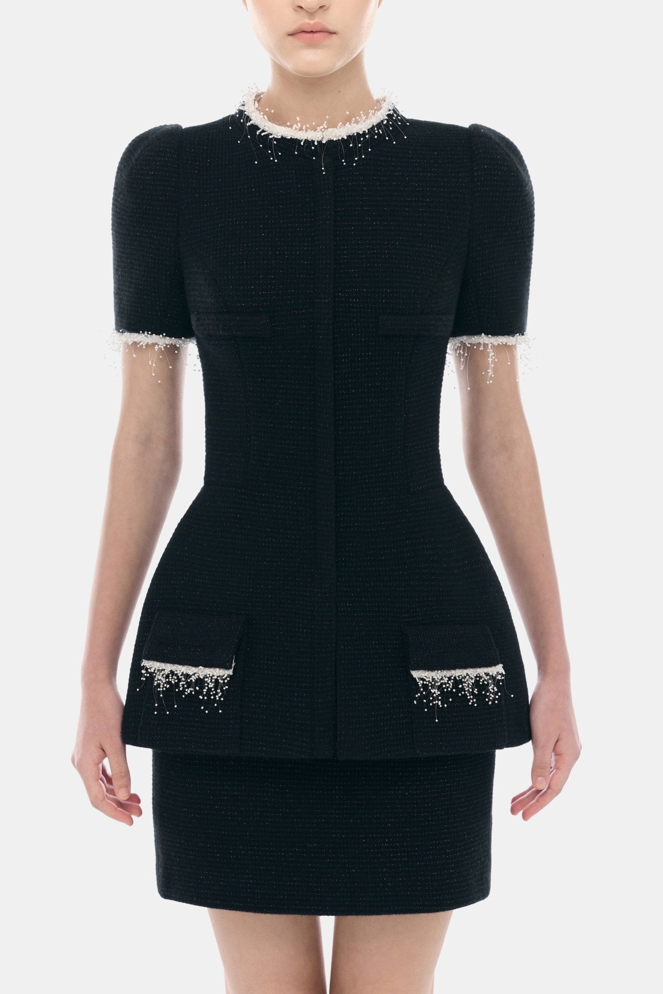 Black Short Sleeve Tweed Blazer