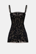 Black Straight Neckline Bodice Mini Dress