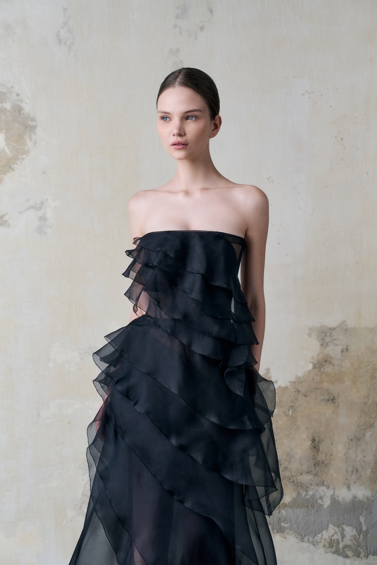 Black Tiered Strapless Dress