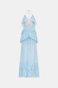 Blue Open-Back Tiered Mesh Dress