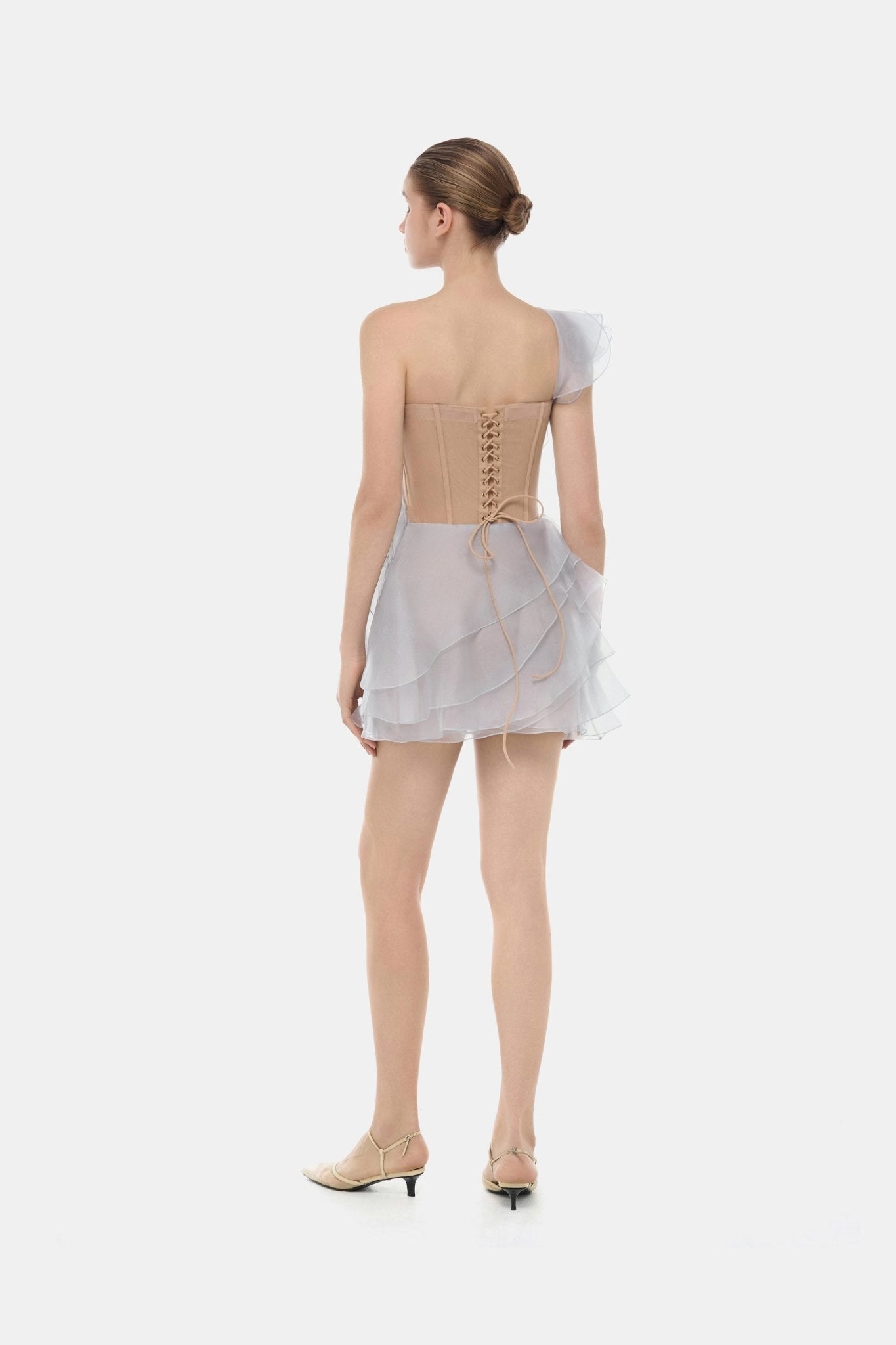 Blue Ruffle One-Shoulder Mini Dress