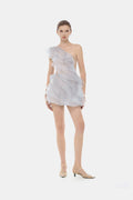 Blue Ruffle One-Shoulder Mini Dress