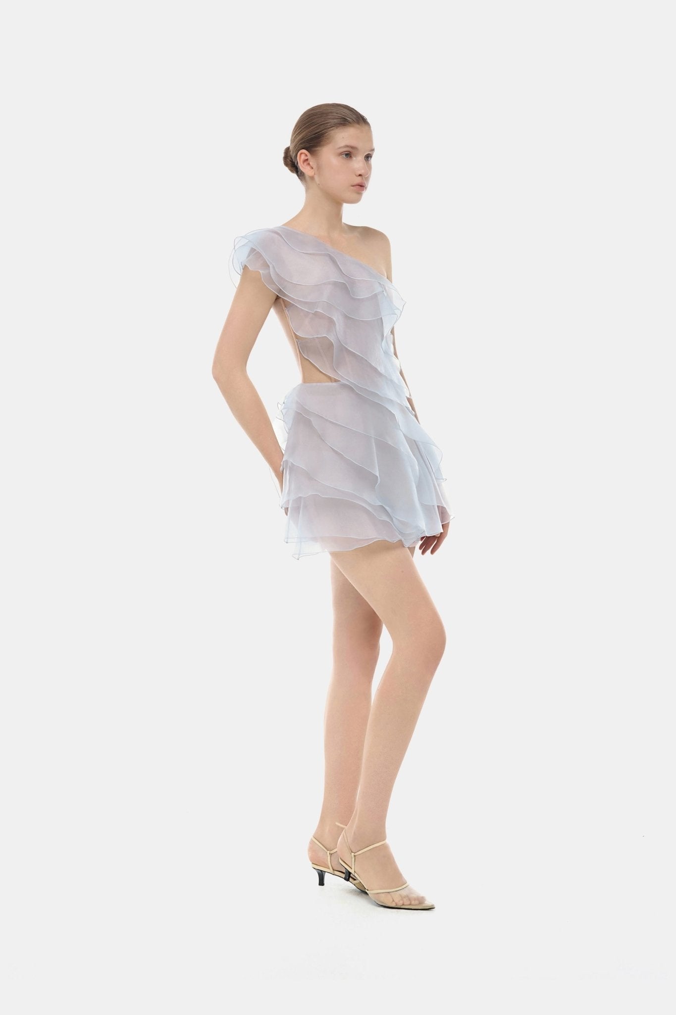 Blue Ruffle One-Shoulder Mini Dress