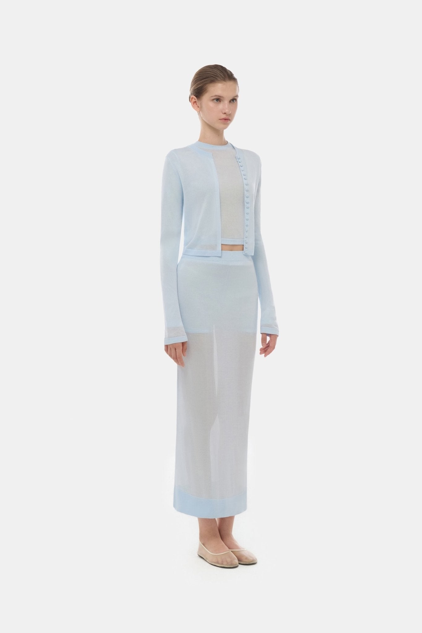 Blue Sheer Layered Midi Skirt