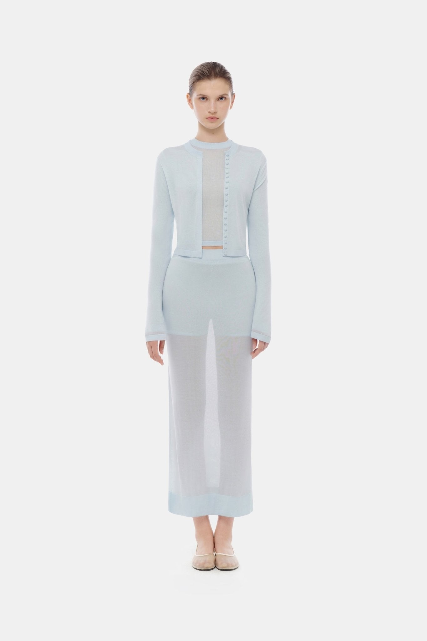 Blue Sheer Layered Midi Skirt