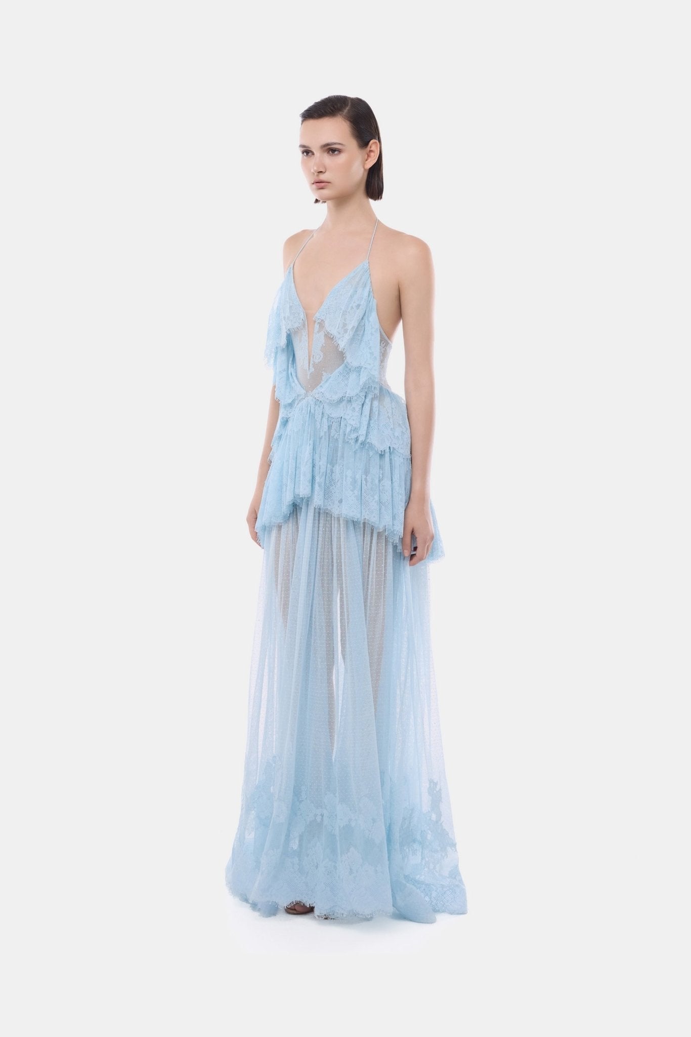 Blue Tiered Mesh Dress