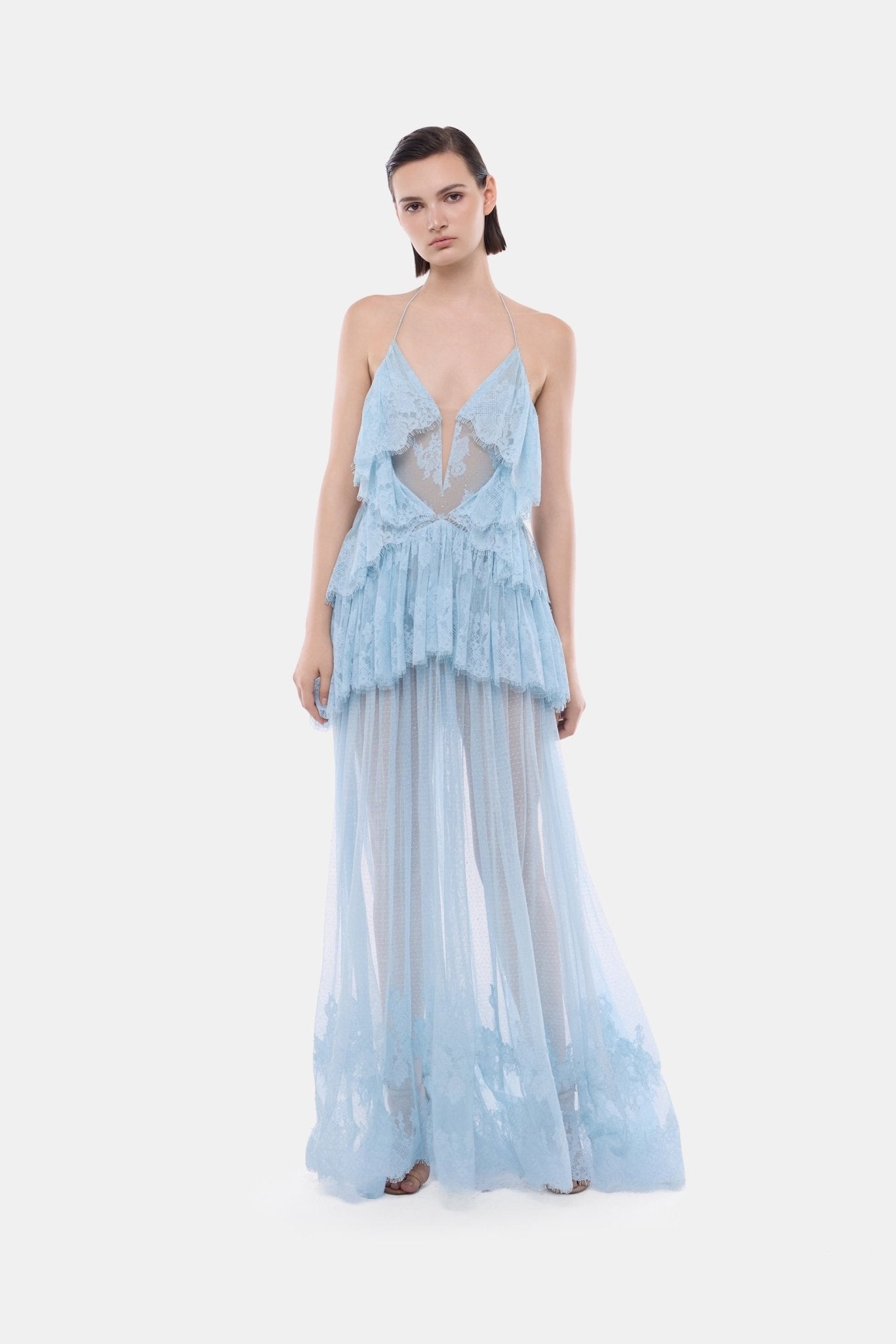 Blue Tiered Mesh Dress