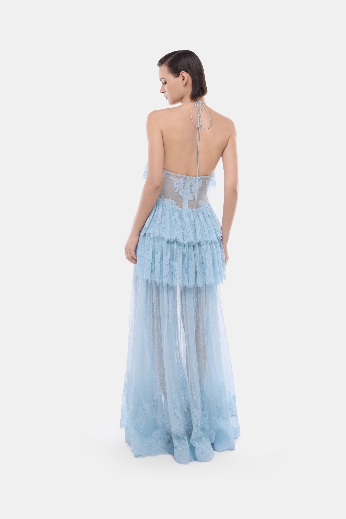 Blue Tiered Mesh Dress