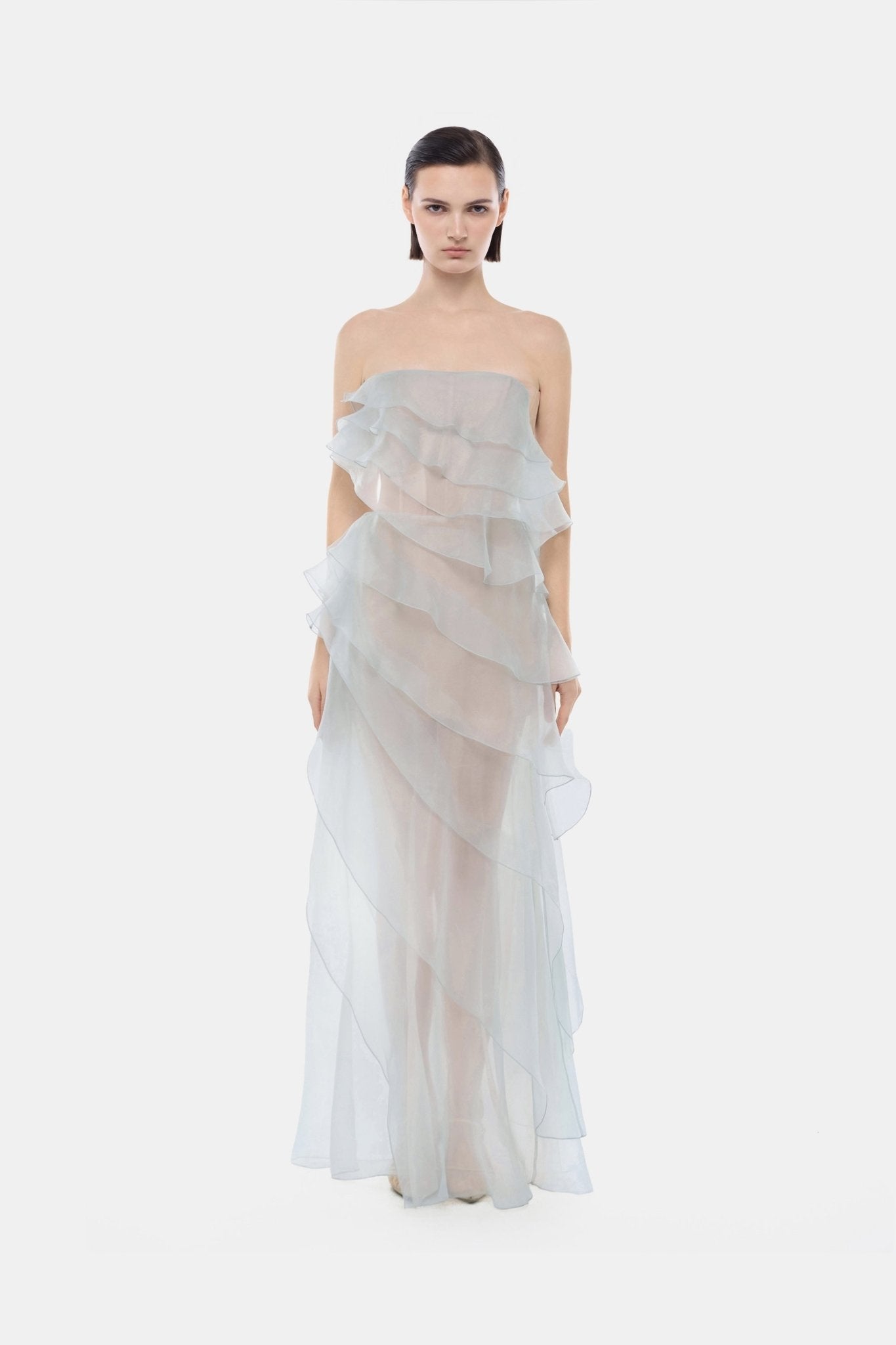 Blue Tiered Strapless Dress