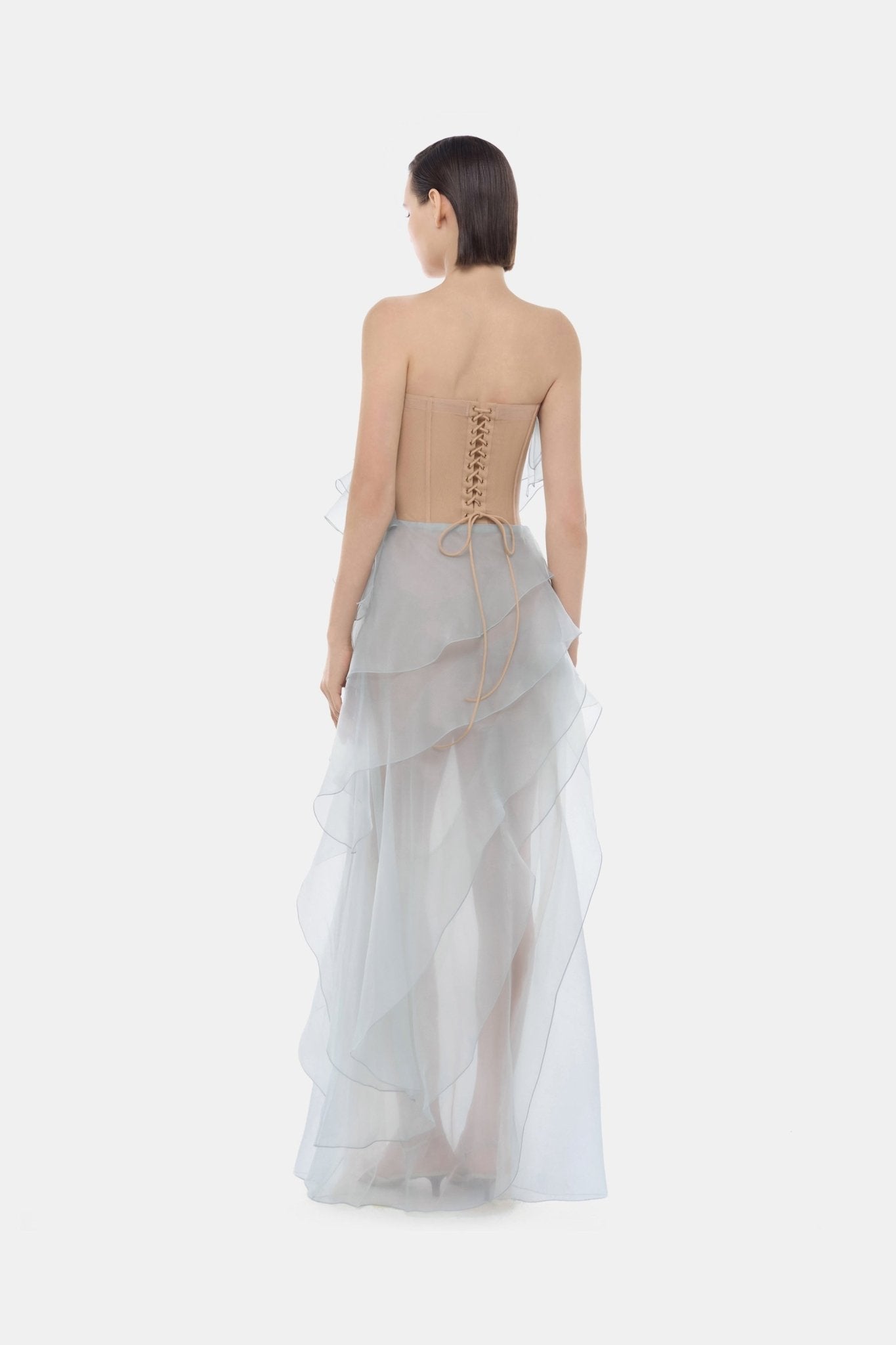 Blue Tiered Strapless Dress