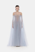 Blue Tulle Off-shoulder Maxi Dress