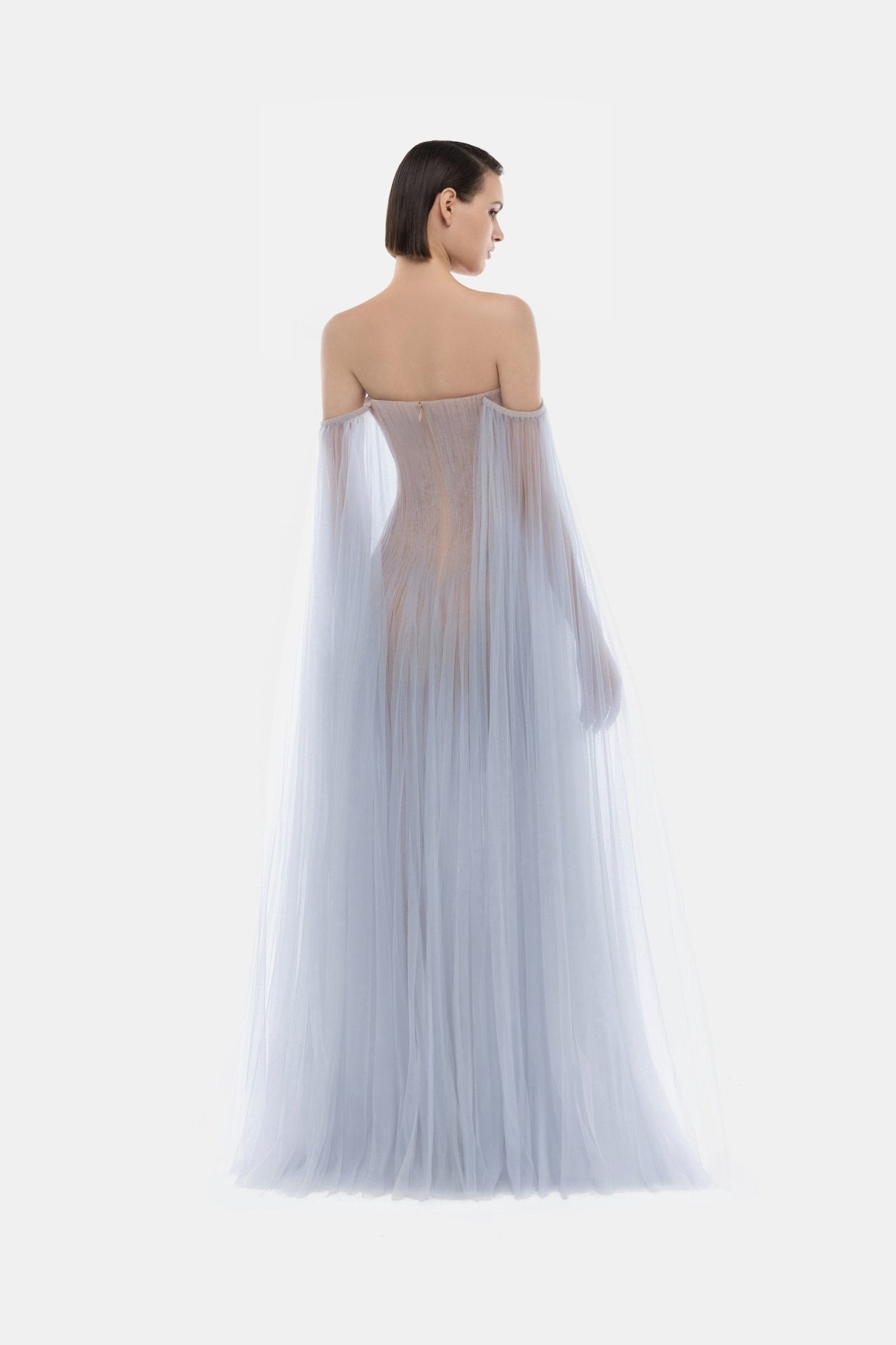 Blue Tulle Off-shoulder Maxi Dress
