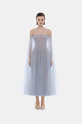 Blue Tulle Off-shoulder Midi Dress